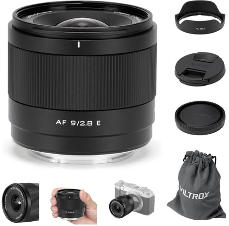 VILTROX 9mm F2.8 E Air AF Montura E APS-C Objetivo Ultra Gran Angular autofoco de Focal Fija para cámaras Montura Sony E FX30,ZV‑E10,ZV‑E10II,A6600,A6500,A6400,A6300,A7R III,A7R IV,A7C II
