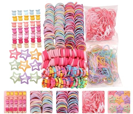 Waoferfio Baby Hair Bands, Hair Bands for Girls, 875 Pcs Kids Hair Accessories for Girls, Colorful Hair Ties & Baby Hair Clips