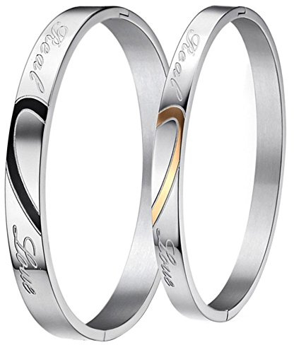 OIDEA [1 Coppia Bracciale Braccialetto per Coppia Lovers Braccialetto in Acciaio Inox Puzzle Cuore Regalo per Amante Nero Oro Argento