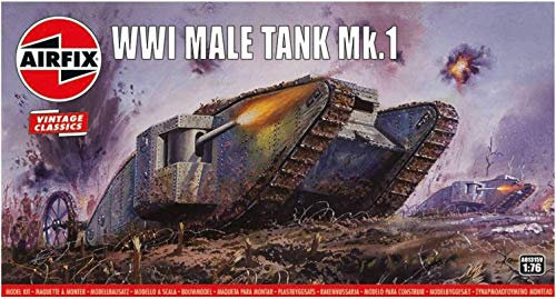 Airfix vintage klassisk set – A01315V WWI manlig tank Mk.I – plastmodell tankkit för vuxna och barn 8+, setet innehåller 49 delar – 1:76 skala modell tankset