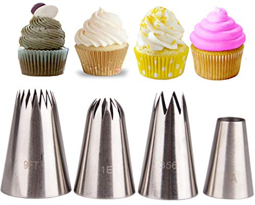 Decorazione Torte Set, FantasyDay 4 Pezzi Ugello in Acciaio Inossidabile Professionale da Pasticceria - Bocchette Decorative Accessori per Torte, Cupcakes, Pasta di Zucchero, Muffin, Dolci, Biscotti
