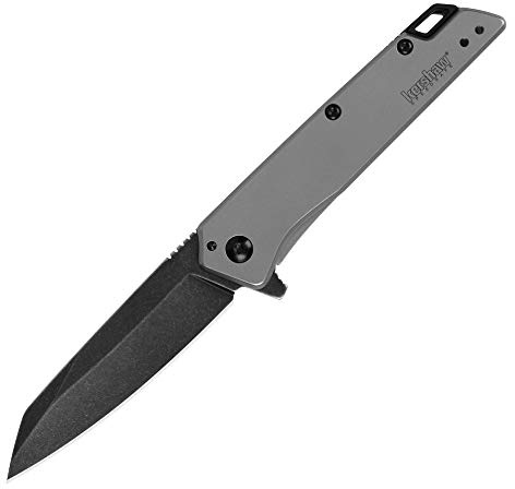 Kershaw Misdirect Pocketknife; 2.9 in. 4Cr13 Black-Oxide Blackwash Finish Blade, Stainless Steel Stonewash Finish Handle Equipped with SpeedSafe Assisted Opening, Flipper and Frame Lock (1365)