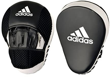 Adidas Hybrid 150 Focus Mitts - Protective Focus Mitts for Kick Boxing, Punching and Training - for Men and Women - Standard Size, Black and White (Std, Black/White)