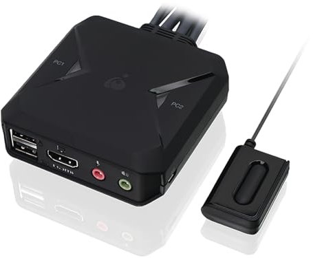 IOGEAR HDMI KVM Switch 2 PC 1 Monitor 4K@60Hz USB KVM Switch mit Audio, Kabel und Fernbedienung Plug-n-Play USB-Hub zur gemeinsamen Nutzung von Peripheriegeräten, kompatibel mit Windows Mac und Linux