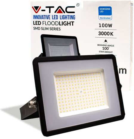 V-TAC Faro LED da Esterno 100W con Chip Samsung - [Ultima Generazione] - IP65-8200 Lumen - Proiettore LED Esterno Nero per Casa, Giardino, Garage - Impermeabile - Fari - Luce Bianca Naturale