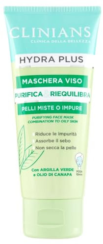 CLINIANS | Mascarilla Facial Purificante Hydra Plus, Dermatológicamente Testado, Made in Italy, 75 ml