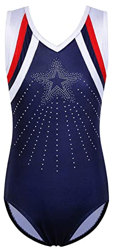 BAOHULU Girls Gymnastics Leotards One-piece 3-14 Years Kids Practice Outfit B293_RedNavy_8A