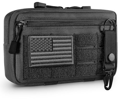 FRTKK Tactical Molle Admin Pouch Utility Laser Cut EDC Tool Pouch Bag Horizontal Modular Pouches Include US Flag Patch and Keychain (Black)