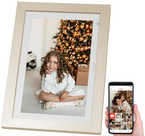 Somikon Digitale Bilderrahmen: WLAN-Bilderrahmen, 25,7 cm / 10,1 IPS-Touchdisplay, weiß, Holzrahmen (Fotorahmen, WLAN für Senior, Fernzugriff)