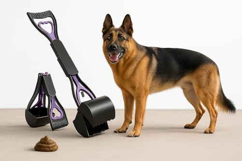 SuperGift.com Pet Waste Picker - Foldable Dog Poop Scooper For Grass With A Long Handle, Portable Pet Pooper Scooper For Dogs And Cats (Purple)
