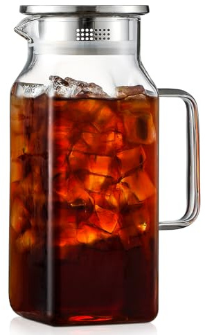 40 oz,1.2Liter Square Glass Pitcher with Lid and Spout, Breast Milk Pitcher with Handle for Fridge, Borosilicate Glass Carafe for Hot/Cold Drink, Small Jug for Iced Tea, Coffee,Water Storage Container