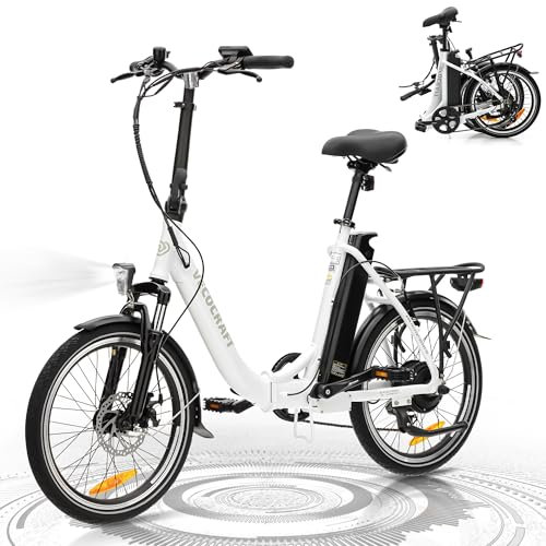 VecoCraft EBike Klapprad Elektrofahrrad 20 Zoll, 250W Motor, Li-Ion Akku 36 V/13Ah, bis zu 100 km Reichweite, 7-Gang City E-Bike mit LCD Display für Herren und Damen (Weiße)