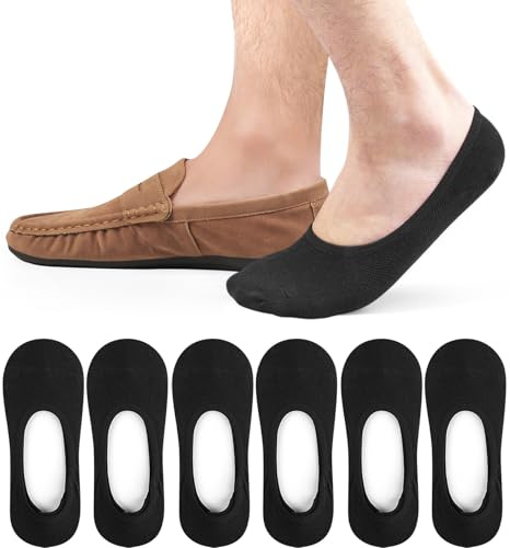 Caldodo Mens Invisible No Show Socks 6-8, Low Cut Non Slip Trainer Socks Hidden Liner Loafer Socks, 6 Pairs, Black