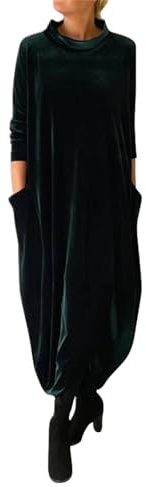 Maxi abiti in velluto da donna UK tinta unita abito da festa a maniche lunghe elegante scollo rotondo abiti da cocktail da donna abiti lunghi larghi abito a tunica taglie forti abiti casual con tasche