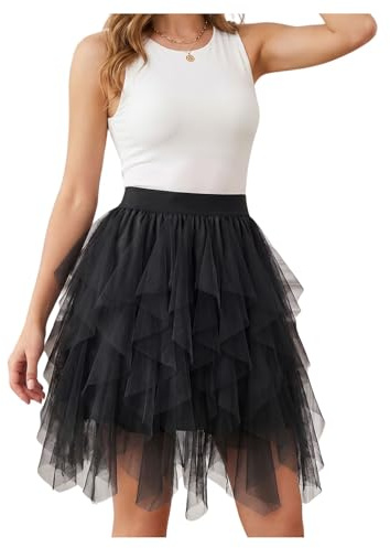 WERFORU Damtyllkjol underkjol tutu hög midja A-linje tutu kjol midikjol sommarkjol, A-svart, S