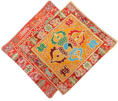 LRXIYODE Set di 2 Tappetini Doppio Strato di Broccato Seta per Ciotola Sonora Buddha, Cuscino Leggero e Portatile per Meditazione Buddista e Uso Religioso