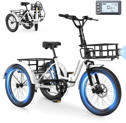 SUNYRISY Electric Tricycle for Adults, 20 Folding Electric Trike E-Bike for Men and Women with 36V 20AH Removable Battery, 250W 45NM 3 Wheels E-Bicycle with Large Basket
