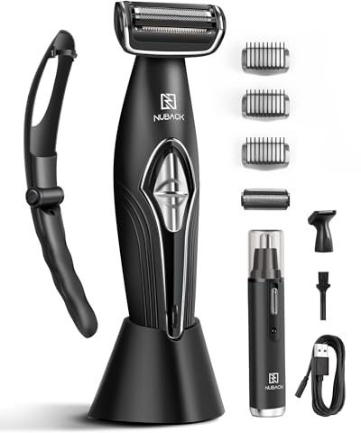NUBACK Electric Back Shavers for Men Long Handle, Wet Or Dry Back Razor for Man with Detachable Handle, Trimmer for Men with Back Attachment, Body Groomer Kit with Nose Hair Trimmer