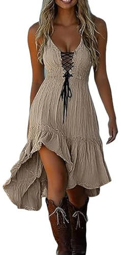 Generisch 2026 Vestido casual de estilo gótico con cordón en el delicado ribete de encaje para viajes de vacaciones para el día a día