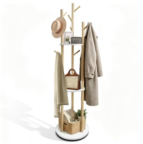 SUNDOY Porte-Manteau Pivotant sur Pied en Bois 165 cm