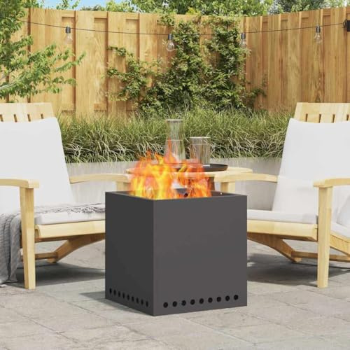 GeenYuu Brasero de acero negro sin humo, 48 x 48 x 50 cm, estufa de jardín resistente a la intemperie con circulación de aire eficiente para terraza, balcón y acogedoras noches de fuego en el exterior