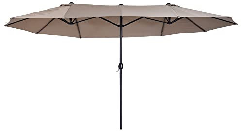 Outsunny Parasol de jardin exterieur parasol double rectangulaire 4,6L x 2,7l x 2,4H m avec ouverture fermeture manivelle, cadre en acier, toile 180 g/m², parasol pour balcon, piscine, marron