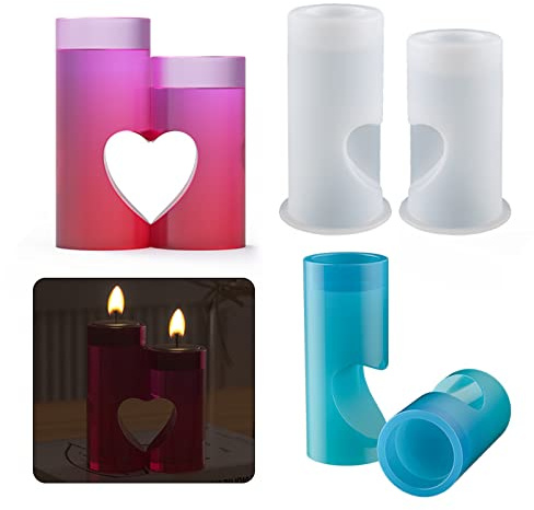 URAQT Hjärtform Ljushållare Hartsformar, 2 st Värmeljusstake Hartsformgjutningssats, Love Heart Ljusstake Silikon Epoxihartsform För Födelsedagsfest Alla Hjärtans Dekoration DIY