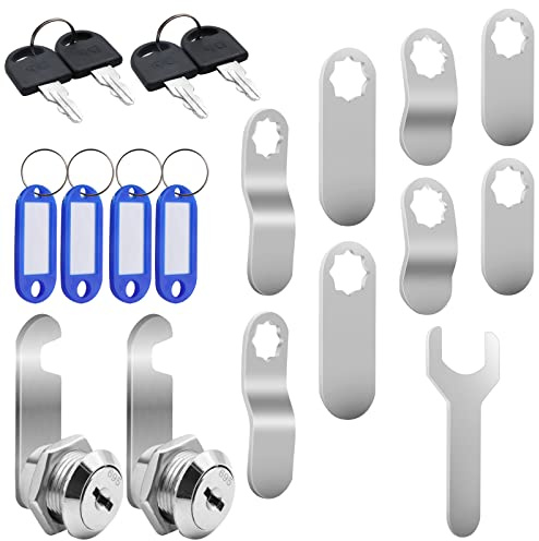 VEGCOO Lot de 2 boîtes aux lettres de 20 mm avec 4 clés et 10 plaques différentes, serrure casier aux lettres, serrure à came, serrure pour tiroir, armoire de classement (2 pièces, 20 mm)