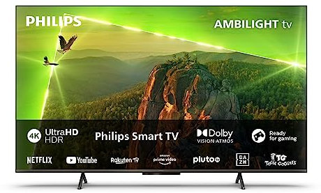 Philips 4K LED Smart Ambilight TV|PUS8118|65 Pulgadas|UHD 4K TV|60 Hz|P5 Picture Engine|HDR10+|Smart TV|Dolby Atmos|Altavoces de 20 W|Soporte|Prime|Netflix|Youtube|Google Assistant|Alexa