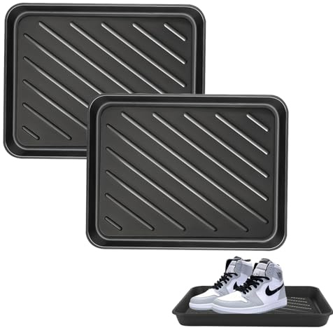 HOMURY Lot de 2 bacs d'égouttement à chaussures noirs - En plastique - 40 x 30 x 3,5 cm - Pour la neige, les pluies, l'automne, l'hiver, l'intérieur et l'extérieur