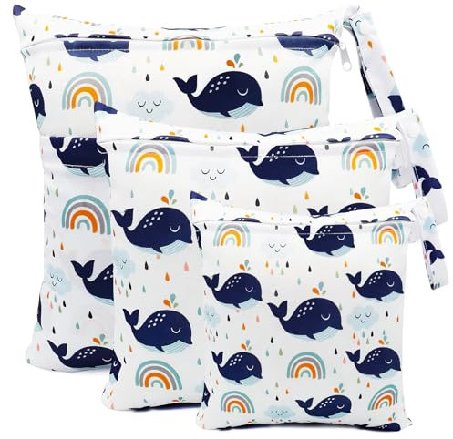 shallyong Bolsa Pañales Bebe, 3 Piezas Bolsa Impermeable, Wet Bag Pañales, Bolsa de Pañales, Reutilizable Lavable Organizador, para Viajes Playa Piscina Gym