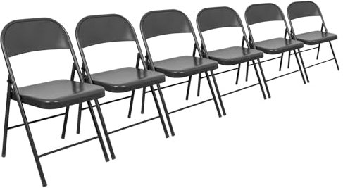 Harbour Housewares Black Metal Folding Chairs with Rubber Bumper Feet - Pack of 6 - Lightweight Foldable Desk Chair Metal Garden Seats for Indoor, Outdoor Activities, Guests, Conferences