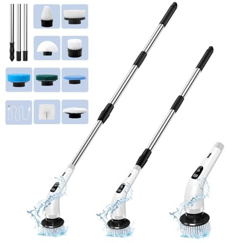 Brosse Nettoyage Electrique 8 en 1 - Brosse de Nettoyage Electrique Rechargeable, Electric Spin Scrubber avec Bras d'Extension pour Cuisine, Voiture, Carrelage, Mur, Salle de Bain