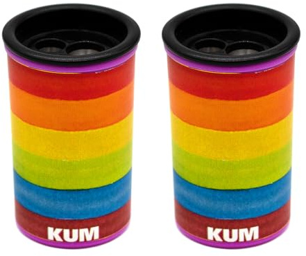 KUM AZ3790016 - Taille-crayons avec réservoir, Rainbow, 2 taille-crayons pour crayons épais et fins, 8 et 11 mm