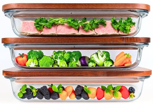 GUTHE Lifestyle 3er Set Aufschnittboxen für Kühlschrank glas, stapelbare Frischhaltedosen mit Akaziendeckel, Auflaufform Set, Wurst und Käse Aufbewahrung