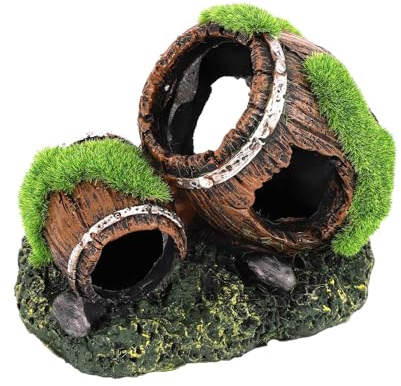 NQEUEPN Decoración de Barril Roto para Pecera, Doble Barril Decoración de Pecera de Resina Decoración Acuario Barril Escondite Acuario para Betta Animales Pequeños para Jugar Esconderse Descansar