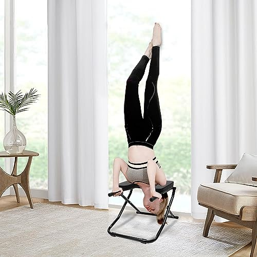 LUNUMAOS Yoga Headstand Bench, Yoga Inverted Stool Yoga Inverted Chair Handstand Trainer for Practicing Handstands Shoulders and Strength Training (Black)