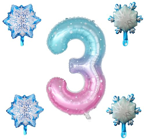 Yuannee Foil Globo Número 3,5 PCS Globos de Helio Número 3 Globos Copos de Nieve Globo Numero Cumpleaños Globos Numeros Gigantes para Fiestas Vuelan con Helio