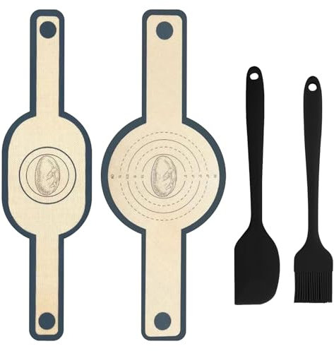 GVSS Lot de 2 Élingues à Pain en Silicone, Tapis de Cuisson Pain du Pain Rond et Ovale,avec Grattoirs et Brosses à Huile,Tapis de Boulanger Cuisson pour Pain Réutilisables avec Longues Poignées