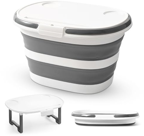 16 l vikbar hink, rengöringshink vikbar med multifunktionellt lock, 4-i-1 vikbar hink med handtag, sandburg strandhink för utomhusbruk fiske sandlåda camping hink