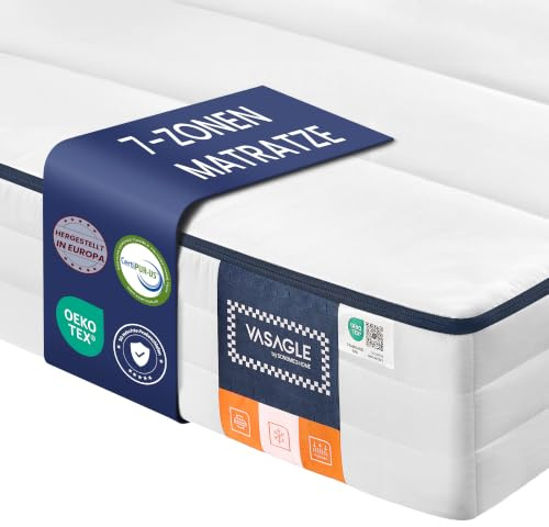 VASAGLE madrass, 90 x 200 cm, enkelmadrass av gel-minnesskum, medelfast, H3, 7-zonsstöd, andas, avtagbart, maskintvättbart överdrag, 12 cm tjock, vit RMZ102W101