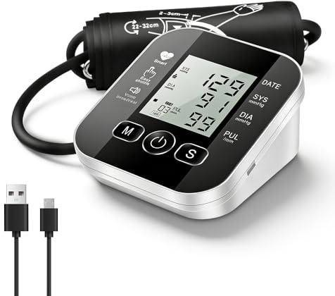 Tensiometro de Brazo, NAVESO Inteligente Blood Pressure Monitor con Salida de Voz, Medidor Tension Arterial 2x99 Lecturas, Manguito Ajustable de 23-33 cm