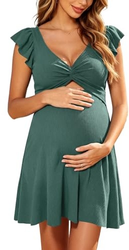 SHEKINI Traje de baño maternidad de una pieza para embarazo, cuello en V, manga con volantes, corte