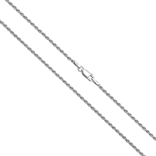 Aka Gioielli® - Collana Donna Uomo in Argento Sterling 925 Rodiato - Catena 2 mm Maglia Corda - lunga 50 cm