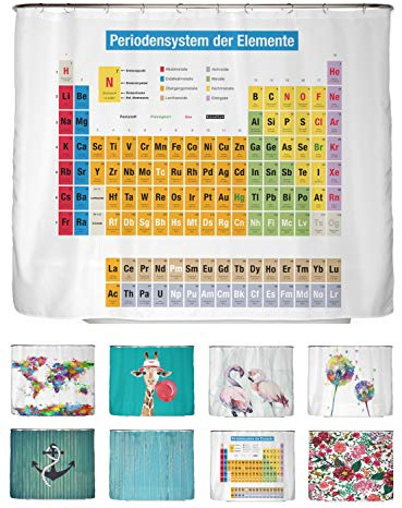 arteneur® - Duschvorhang Periodensystem Deutsch - Anti-Schimmel Duschvorhänge 240x200 - Recycelt mit Öko-Tex Standard 100 - Beschwerter Saum, Blickdicht, Wasserdicht, Waschbar, 16 Ringe & E-Book