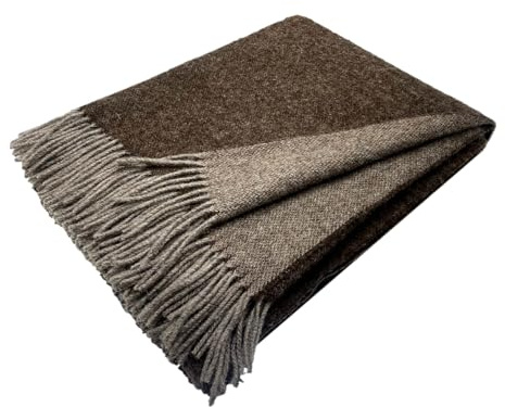 Alpenwolle - Coperta di lana 140 x 200 cm, 100% lana dalla Nuova Zelanda, plaid con frange (marrone)