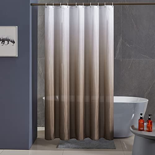Furlinic Duschvorhang Textil Anti-schimmel Wasserdicht Waschbar Badvorhang aus Polyester Stoff Weiß nach Taupe Schmal 120x200cm mit 8 Duschvorhangringen.