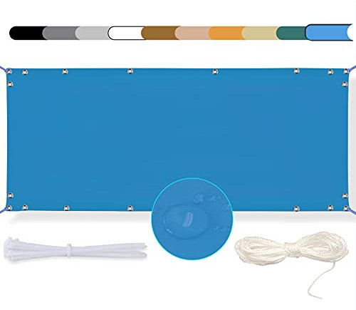 MEEYI Balkon Sichtschutz Balkon seitenmarkise 75x700cm Balkonabdeckung Balkonverkleidung Wind-und UV-Schutz Wetterfest mit Kabelbinder Ösen Seil, für Balkongeländer, Terrasse & Garten Blau