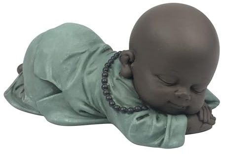 Estatuilla Bonze Ronfleur – Decoración Zen y Feng Shui – para Crear un Ambiente Relajante y Espiritual – Idea de Regalo de la Suerte – Ancho: 11,5 cm – Color: Verde y Marrón – Zen'Light