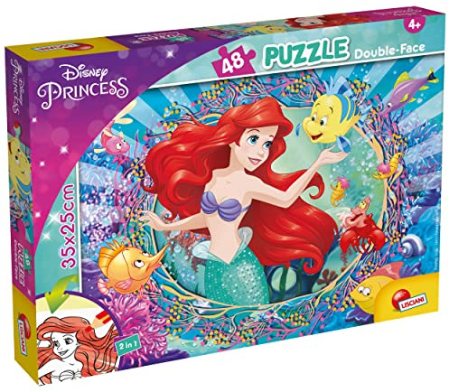Lisciani - DISNEY - Puzzle Ariel - 48 Pièces - Pour Enfants Dès 4 Ans - Puzzle Double Face avec Verso à Colorier - 35x25 cm - Stimule la Réflexion et la Patience - Fabriqué en Italie